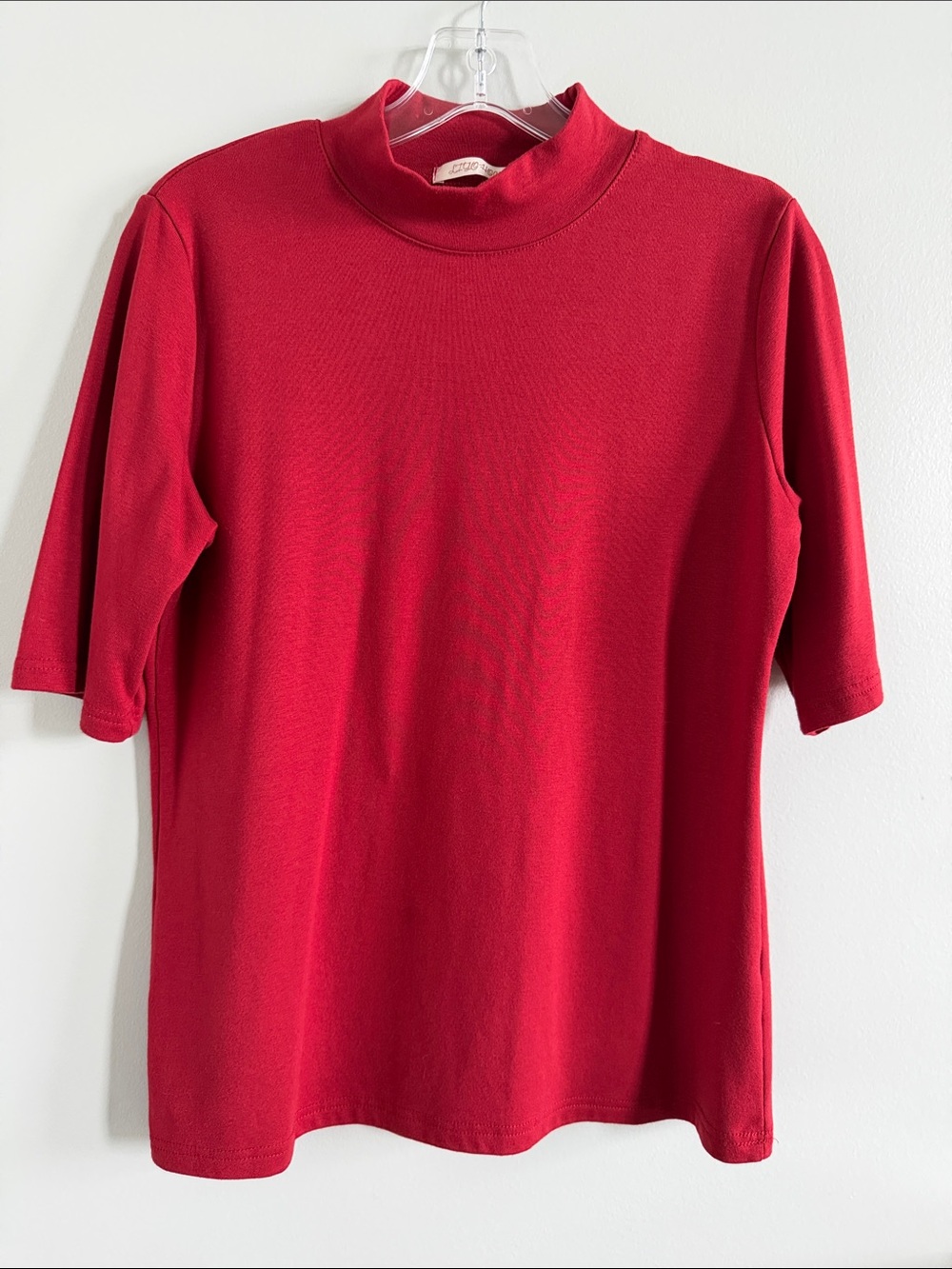 Women’s Mock Neck Short Sleeve Tee in Red